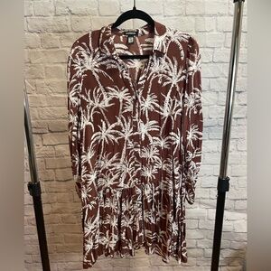 Express Tropical Brown and White Long Sleeve Dress